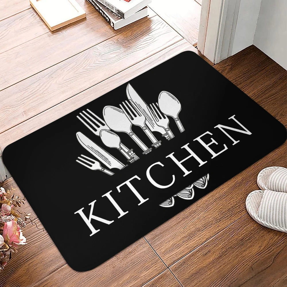 Kitchen Tableware Letter Print Balcony Door Anti Slip Rug