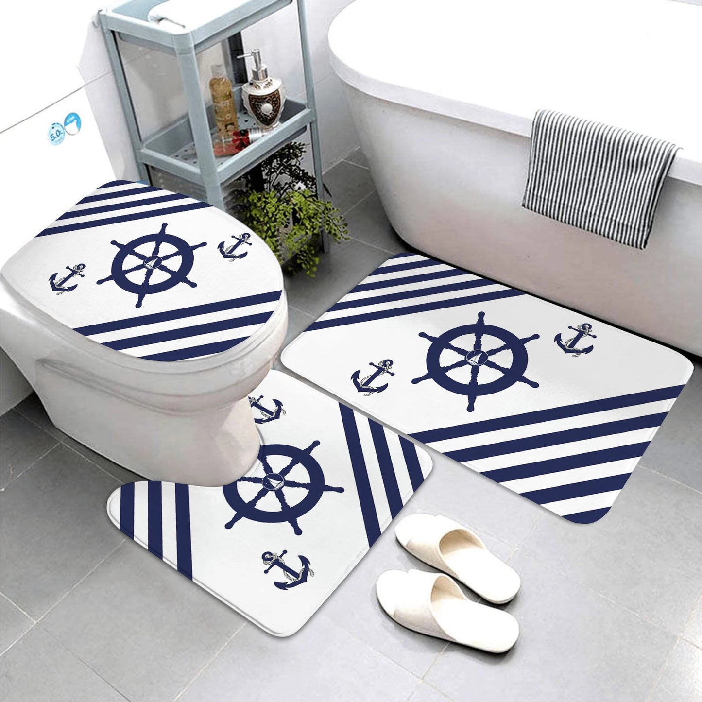 dark blue nautical series bathroom mat three-piece bathroom mat