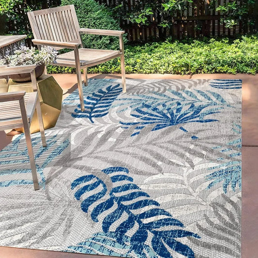 Outdoor Rug 9 X 12ft Easy-Cleaning Palm Leaves Outdoor Area Rug