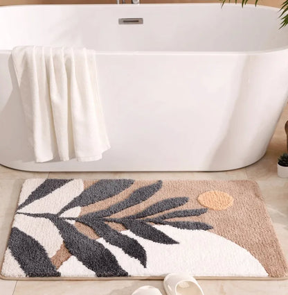 Non-Slip Bath Mat Rug Boho Plant Art Abstract Leaves Bathroom Rug