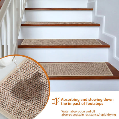 4Pcs Natural Linen Stair Treads Anti-Slip Indoor Stair Runner Rug