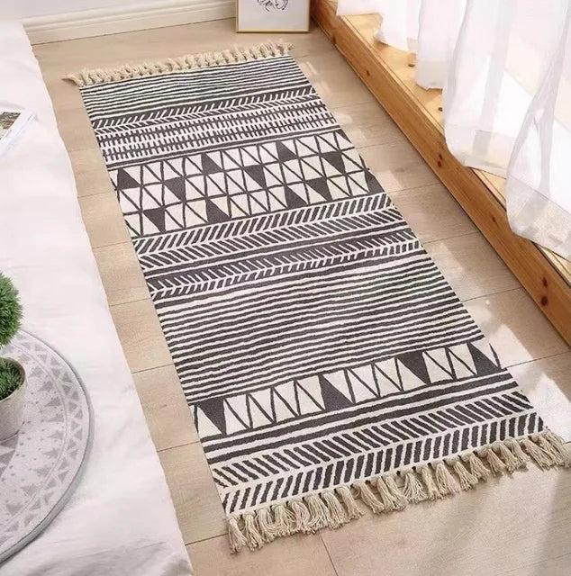 Nordic Cotton and Linen Knit Ethnic Style Tassel Small Rug