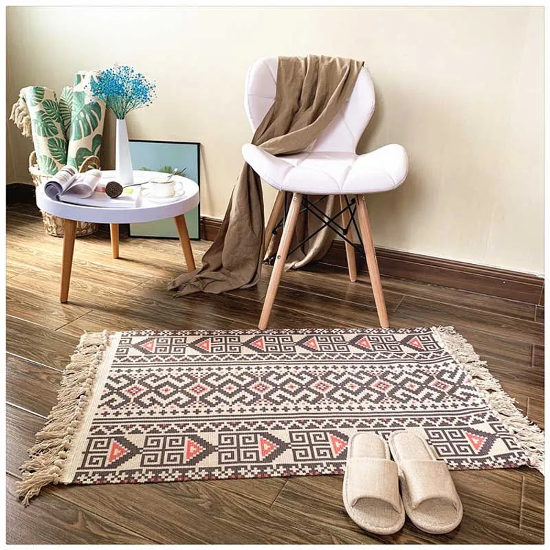 Cotton Tassel Home Weave Welcome Foot Pad Bedroom Study Room Floor Rug