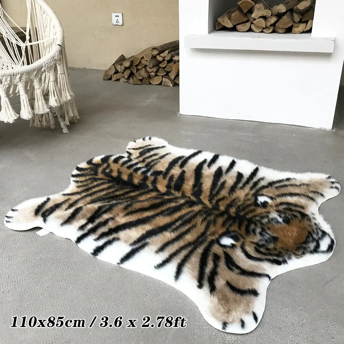 Soft Fluffy Tiger Faux Fur Hide Printed Animal Skins Area Rug