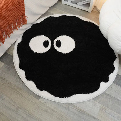 Cartoon Black Briquettes Carpet Soft Plush Shaggy Round Lounge Rug