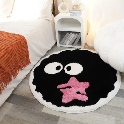 Cartoon Black Briquettes Carpet Soft Plush Shaggy Round Lounge Rug