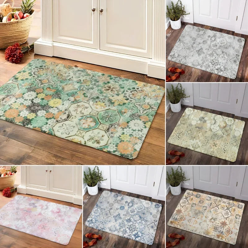 Floral Boho Floor Door Mat Non Slip Bathroom Kitchen Area Rug