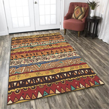 Boho Red Brown Orange Abstract Geometric Tribal Ethnic Style Rug