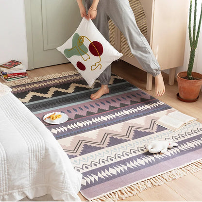 luxury Large rectangle Home Boho style decor Cotton linen Thicken Rug