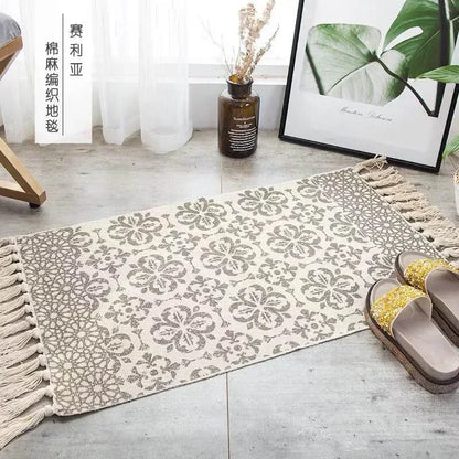 Hand Woven Home Entrance Hall Doormat Cotton Linen Carpet