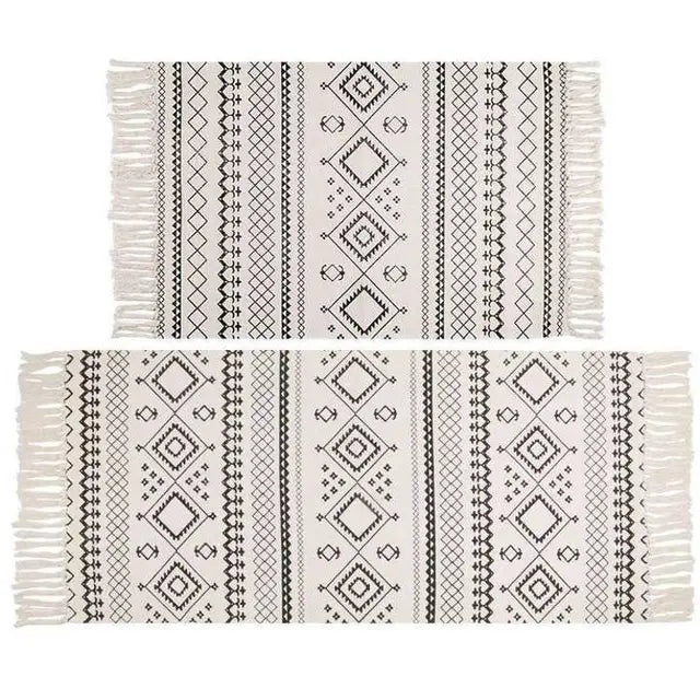 Nordic Cotton and Linen Knit Ethnic Style Tassel Small Rug