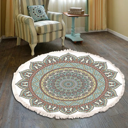 Hand Woven Cotton Linen Retro Bohemian Round Bedside Geometric Rug