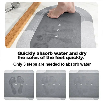 Concise Black Bath Mat Diatom Mud Non-slip Super Absorbent Rug