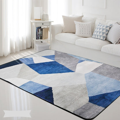 Geometric Nordic Blue Grey Printed Rectangle Non-Slip Rug