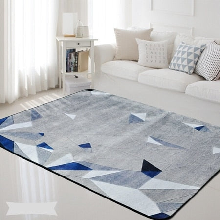 Geometric Nordic Blue Grey Printed Rectangle Non-Slip Rug