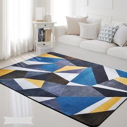 Geometric Nordic Blue Grey Printed Rectangle Non-Slip Rug