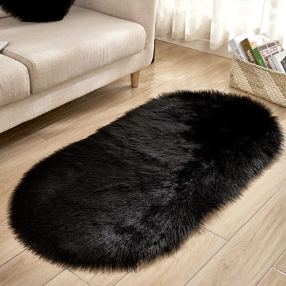 White Faux Fur Area Rug Large Oval Artificial Sheepskin Long Hair Rug