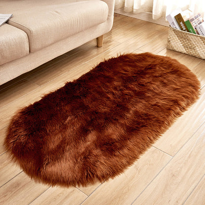 White Faux Fur Area Rug Large Oval Artificial Sheepskin Long Hair Rug