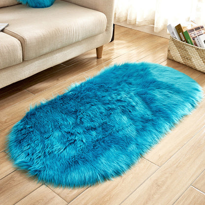 White Faux Fur Area Rug Large Oval Artificial Sheepskin Long Hair Rug