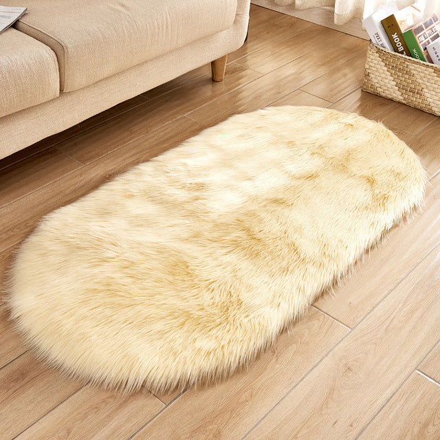 White Faux Fur Area Rug Large Oval Artificial Sheepskin Long Hair Rug