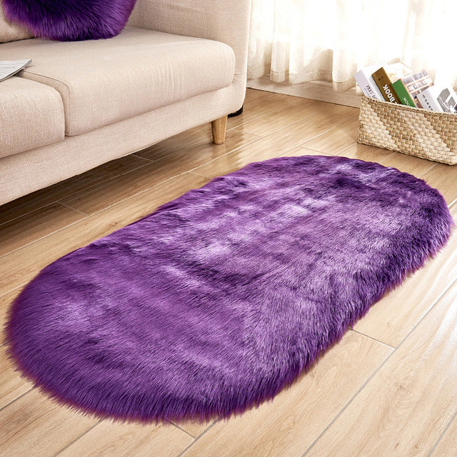 White Faux Fur Area Rug Large Oval Artificial Sheepskin Long Hair Rug