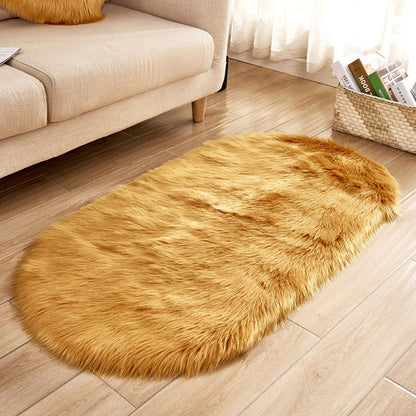 White Faux Fur Area Rug Large Oval Artificial Sheepskin Long Hair Rug