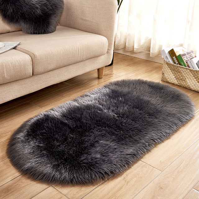 White Faux Fur Area Rug Large Oval Artificial Sheepskin Long Hair Rug