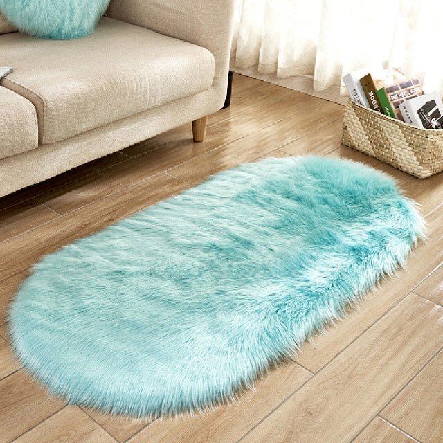 White Faux Fur Area Rug Large Oval Artificial Sheepskin Long Hair Rug