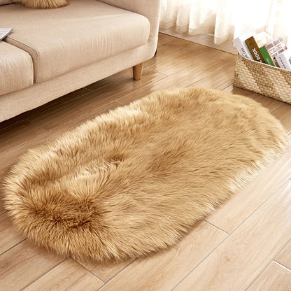 White Faux Fur Area Rug Large Oval Artificial Sheepskin Long Hair Rug