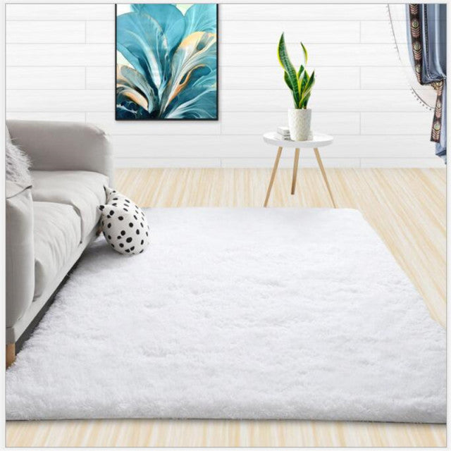 Modern Shaggy Solid Color Fluffy Silky Decoration White Rug