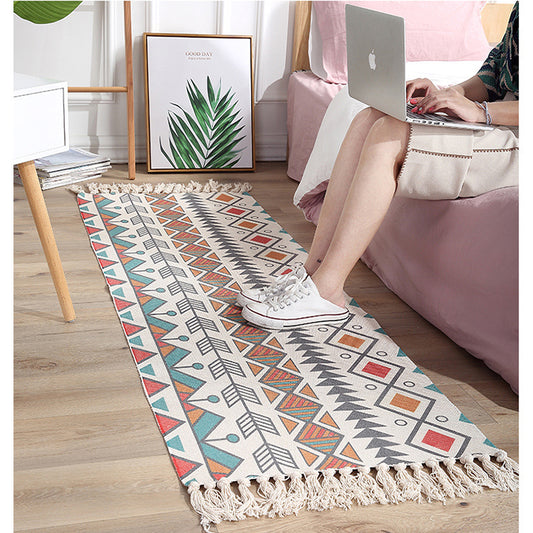 Luxury Bohemia Ethnic Style Cotton Linen Soft Rug Handmade Tassel Rug