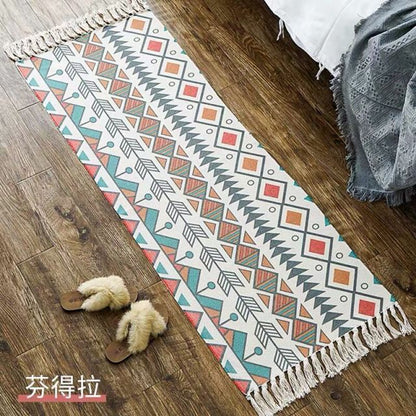 Luxury Bohemia Ethnic Style Cotton Linen Soft Rug Handmade Tassel Rug