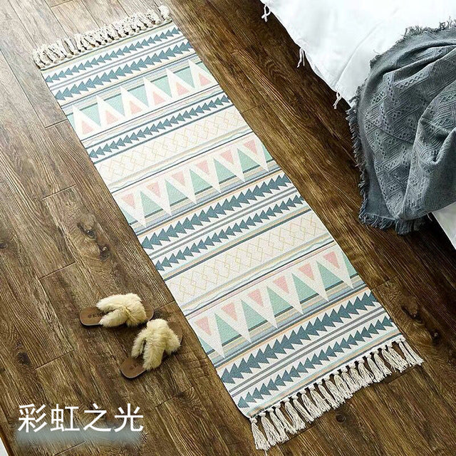 Luxury Bohemia Ethnic Style Cotton Linen Soft Rug Handmade Tassel Rug