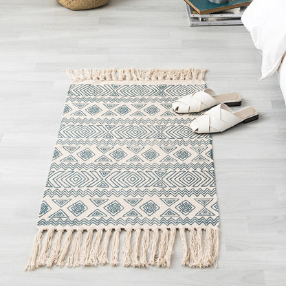 Luxury Bohemia Ethnic Style Cotton Linen Soft Rug Handmade Tassel Rug