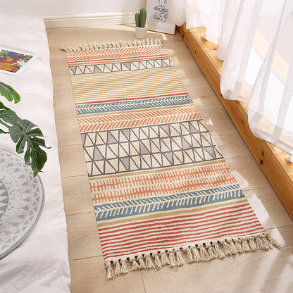 Luxury Bohemia Ethnic Style Cotton Linen Soft Rug Handmade Tassel Rug