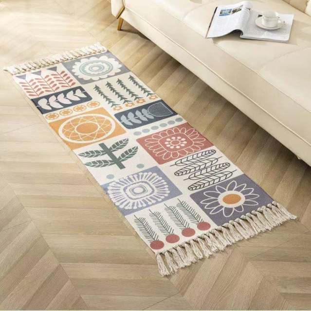 Luxury Bohemia Ethnic Style Cotton Linen Soft Rug Handmade Tassel Rug