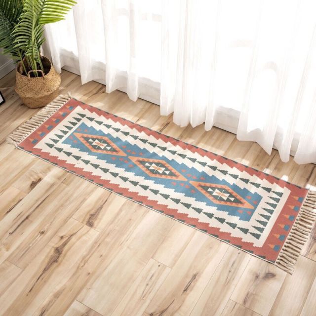 Luxury Bohemia Ethnic Style Cotton Linen Soft Rug Handmade Tassel Rug