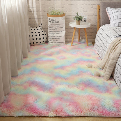 Fluffy Tie Dye Rug For Bedroom Decor Modern Home Washable Rug