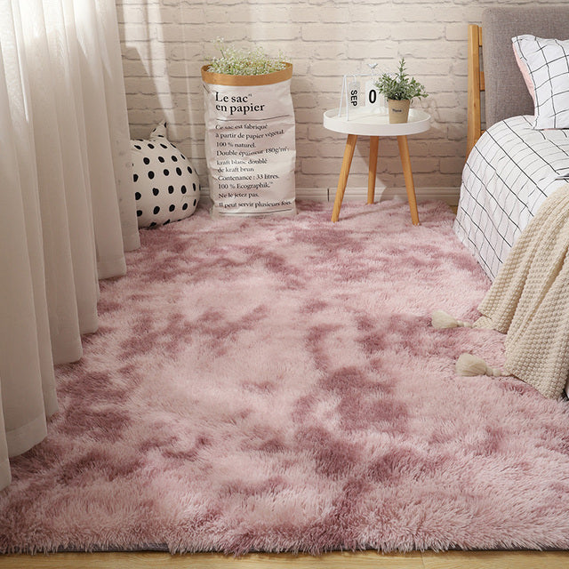 Fluffy Tie Dye Rug For Bedroom Decor Modern Home Washable Rug