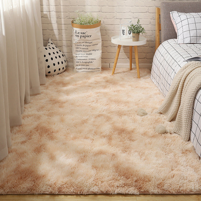 Fluffy Tie Dye Rug For Bedroom Decor Modern Home Washable Rug