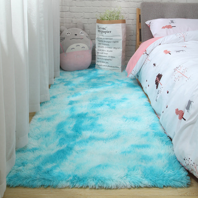 Fluffy Tie Dye Rug For Bedroom Decor Modern Home Washable Rug