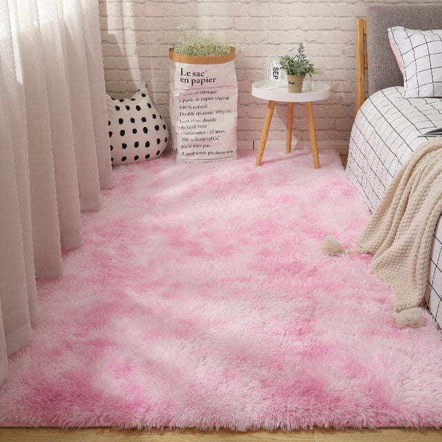 Fluffy Tie Dye Rug For Bedroom Decor Modern Home Washable Rug