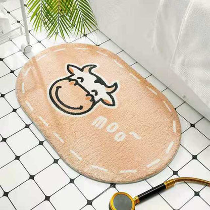 Oval Animals Welcome Entrance Rug Bath Floor Non-Slip Rainbow Rug