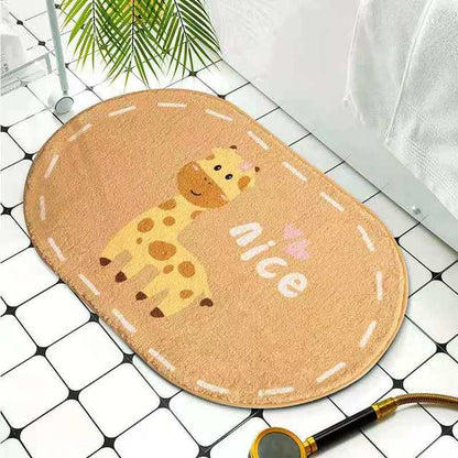 Oval Animals Welcome Entrance Rug Bath Floor Non-Slip Rainbow Rug