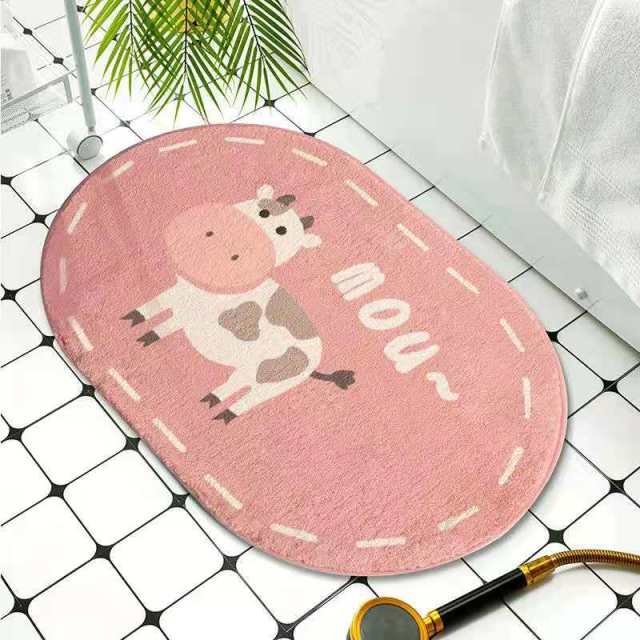 Oval Animals Welcome Entrance Rug Bath Floor Non-Slip Rainbow Rug