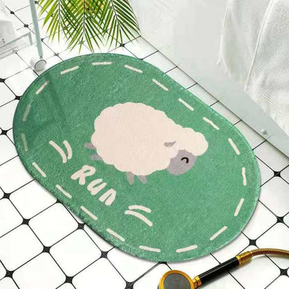 Oval Animals Welcome Entrance Rug Bath Floor Non-Slip Rainbow Rug