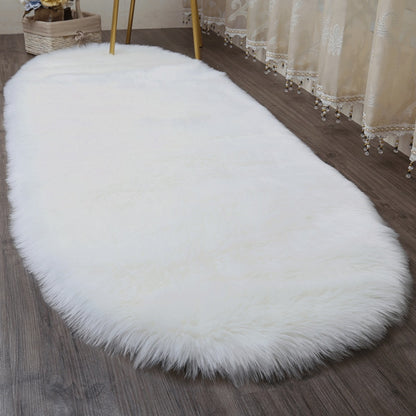 Oval Soft Fluffy Faux Sheepskin Fur Area Rug White Faux Bedside Rug