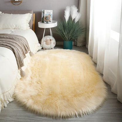 Oval Soft Fluffy Faux Sheepskin Fur Area Rug White Faux Bedside Rug