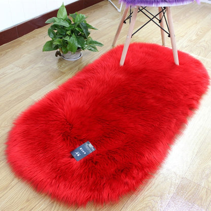 Oval Soft Fluffy Faux Sheepskin Fur Area Rug White Faux Bedside Rug