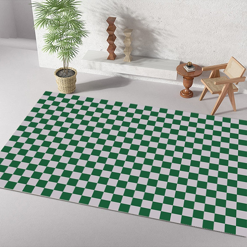 Checkerboard Solid Color Large Area Rug Non-slip Green Rug